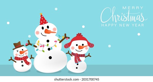 Cute snowman in Christmas background. Winter holidays cartoon characters vector.