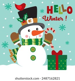 Cute Snowman For Christmas Card or Bag design