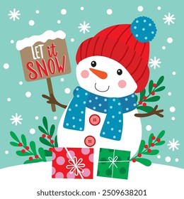 Cute Snowman For Christmas Card or Bag design