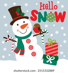 Cute Snowman For Christmas Card or Bag design