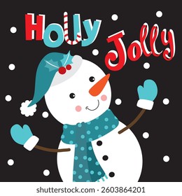 Cute Snowman For Christmas Card or Bag design