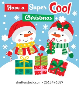 Cute Snowman For Christmas Card or Bag design