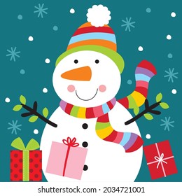 Cute snowman for christmas card, gift bag or box design