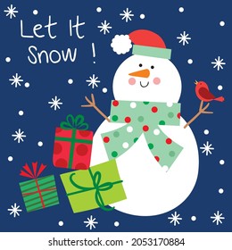 Cute snowman for christmas card, gift bag or box design