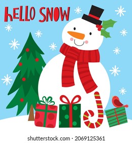 Cute snowman for christmas card, gift bag or box design