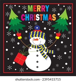 Cute snowman for christmas card, gift bag , box design