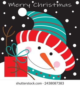 cute snowman for christmas card , gift bag or box design