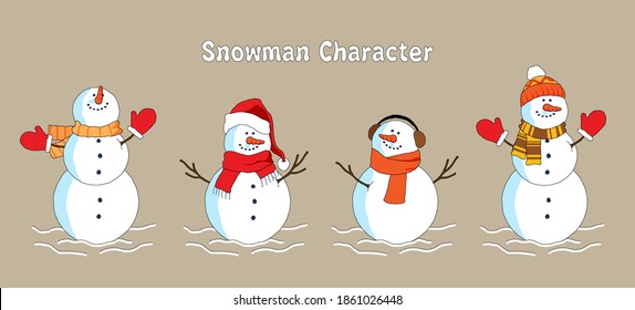 Cute snowman christmas character  collection flat. Winter outdoor activity.