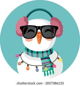 Cute Snowman Christmas Character Wearing Sunglasses Vector Cartoon. Frosty character enjoying celebrating winter holidays

