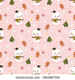 Cute Snowman and Christmas cookies seamless pattern