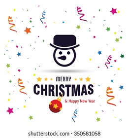 Cute Snowman Christmas decorative template Design, Christmas New Year Flat card illustration. Christmas Confetti Background