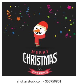 Cute Snowman Christmas decorative template Design, Christmas New Year Flat card illustration