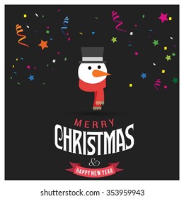 Cute Snowman Christmas decorative template Design, Christmas New Year Flat card illustration