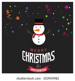 Cute Snowman Christmas decorative template Design, Christmas New Year Flat card illustration