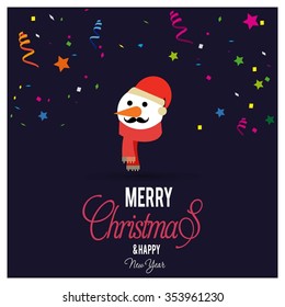 Cute Snowman Christmas decorative template Design, Christmas New Year Flat card illustration