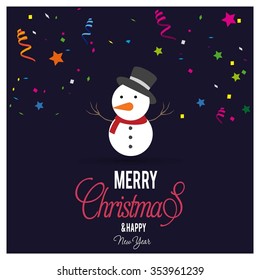 Cute Snowman Christmas decorative template Design, Christmas New Year Flat card illustration