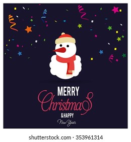 Cute Snowman Christmas decorative template Design, Christmas New Year Flat card illustration