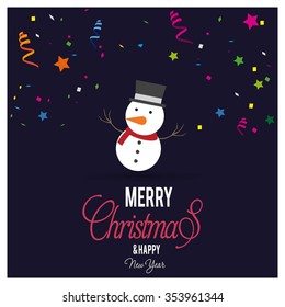 Cute Snowman Christmas decorative template Design, Christmas New Year Flat card illustration