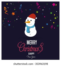 Cute Snowman Christmas decorative template Design, Christmas New Year Flat card illustration