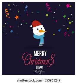 Cute Snowman Christmas decorative template Design, Christmas New Year Flat card illustration