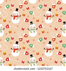 Cute snowman and Christmas gifts seamless pattern.