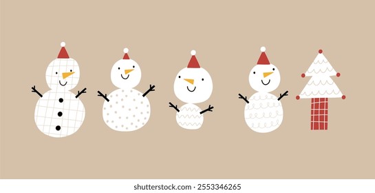 Cute snowman, Christmas holidays. Happy winter snowman character. Flat vector illustration