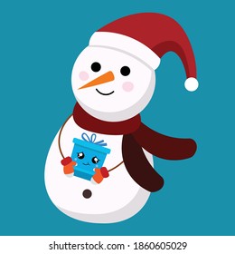 Cute snowman christmas mascot . Vector illustration