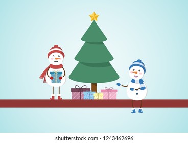 Cute Snowman in the Christmas party, Happy Christmas cartoon, flat design