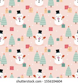 Cute Snowman in Christmas season seamless pattern
