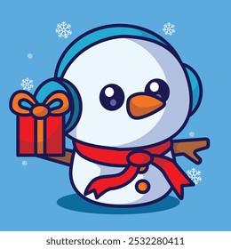 Cute snowman christmas vector icon character illustration