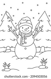 Cute snowman coloring book illustration vector the Concept of Isolated Technology. Flat Cartoon Style Suitable for Landing Web Pages, Banners, Flyers, Stickers, Cards