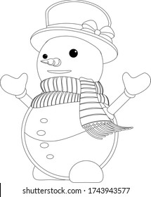Cute snowman coloring page cartoon vector art and illustration
