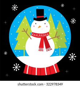 cute snowman in crystal ball suitable for christmas greeting card