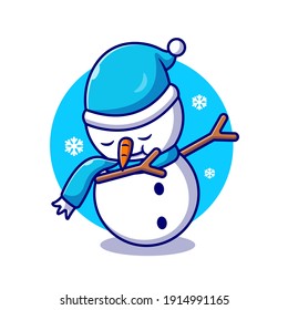 Cute Snowman Dabbing Cartoon Vector Icon Illustration. Winter Holiday Icon Concept Isolated Premium Vector. Flat Cartoon Style