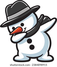 Cute Snowman Dabbing Cartoon Vector Icon Illustration.