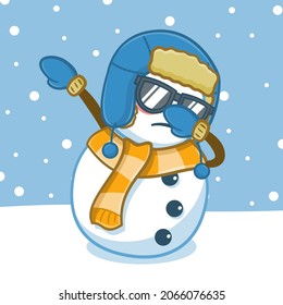 Cute snowman dabbing pose cartoon character