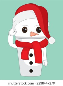 Cute snowman decor mug design Christmas cafe vector