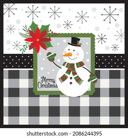 Cute snowman and decorations for christmas card, gift bag or box design