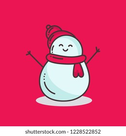 Cute Snowman doodle on red background