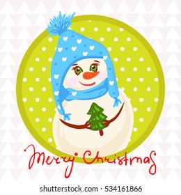 Cute snowman drawing, children's illustration, design cards and gifts, Christmas drawing