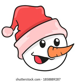 Cute snowman emoticon head. Doodle icon image. cartoon character, cute doodle drawing.