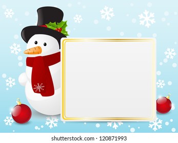 Cute snowman with empty banner