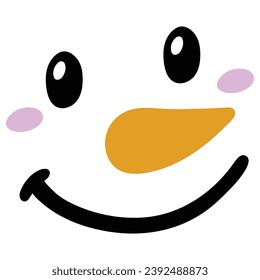 Cute snowman face. Christmas snowman head. Simple illustration isolated on white background