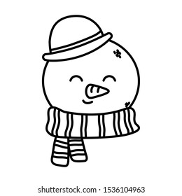 cute snowman face with hat and scarf happy christmas vector illustration thick line