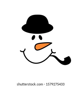 Cute snowman face with hat - vector. Snowman gentleman. Snowman head. Vector illustration isolated on white background.