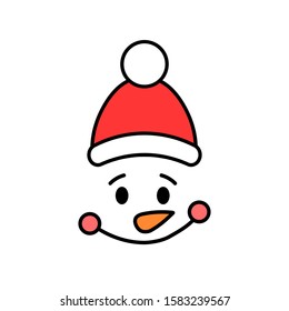 Cute snowman face with hat - vector. Snowman head. Vector illustration isolated on white background.