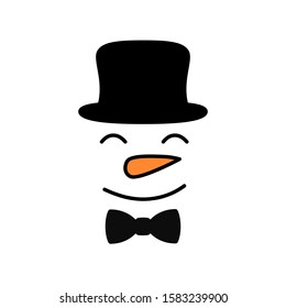 Cute snowman face with hat - vector. Snowman gentleman. Snowman head. Vector illustration isolated on white background.