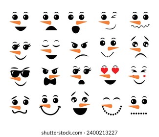 Cute snowman face vector set