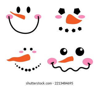 Cute snowman faces - vector collection. Vector illustration isolated on white background.
