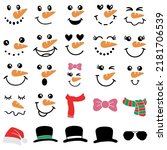 Cute snowman faces, vector set,vector collection of snowman head, vector illustration isolated on white background.